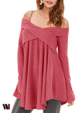 Crisscross Open Shoulder Tunic Sweater