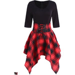 Lace Up Tartan Asymmetrical Dress