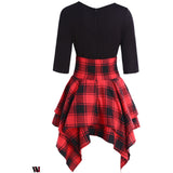 Lace Up Tartan Asymmetrical Dress