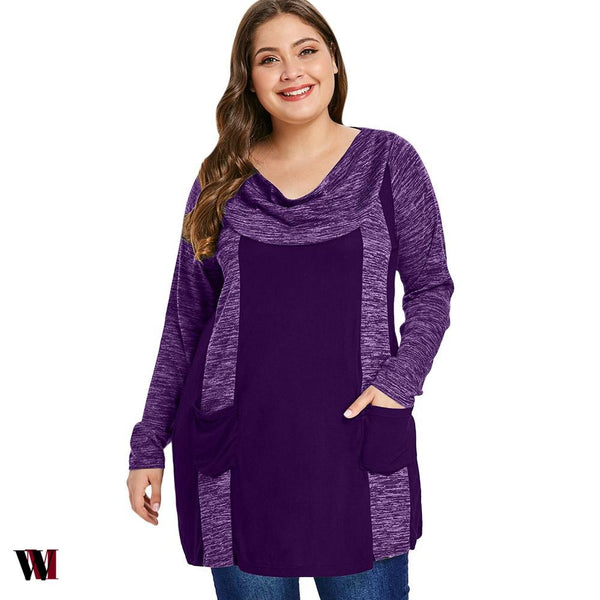 Contrast Plus Size Double Pocket T-shirt