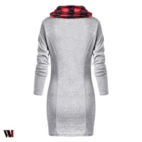 Plaid Trim Cowl Neck Tunic Sweatshirt Dress