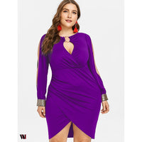 Keyhole Neck Plus Size Slit Bodycon Dress