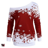 Plus Size One Shoulder Christmas Snowflake Sweatshirt