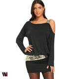 Long Sleeve Sequins Cold Shoulder Blouson Dress