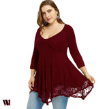 Plus Size Empire Waist Lace Trim Handkerchief T-shirt