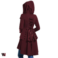 Layered Lace Up High Low Hooded Coat