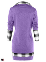 Tartan Panel Cowl Neck Tulip Front T-shirt