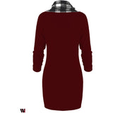 Plaid Trim Cowl Neck Tunic Sweatshirt Dress