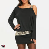 Long Sleeve Sequins Cold Shoulder Blouson Dress