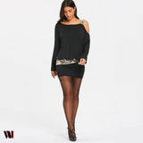 Long Sleeve Sequins Cold Shoulder Blouson Dress