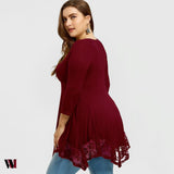 Plus Size Empire Waist Lace Trim Handkerchief T-shirt