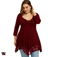 Plus Size Empire Waist Lace Trim Handkerchief T-shirt