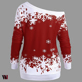 Plus Size One Shoulder Christmas Snowflake Sweatshirt