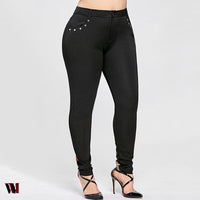 Floral Embroidered Rivet Plus Size Pencil Pants