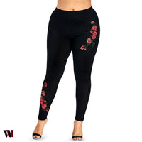 Plus Size Embroidery Floral Leggings