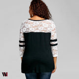 Plus Size Lace Insert V Neck T-shirt