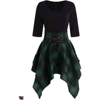 Lace Up Tartan Asymmetrical Dress