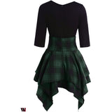 Lace Up Tartan Asymmetrical Dress