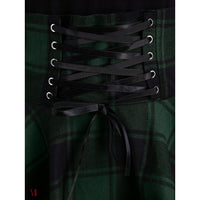 Lace Up Tartan Asymmetrical Dress