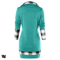 Tartan Panel Cowl Neck Tulip Front T-shirt