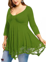 Plus Size Empire Waist Lace Trim Handkerchief T-shirt