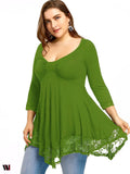 Plus Size Empire Waist Lace Trim Handkerchief T-shirt