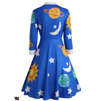 Flare Vintage Sun and Moon Print Dress