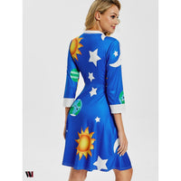 Flare Vintage Sun and Moon Print Dress