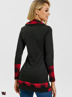 Tartan Panel Cowl Neck Tulip Front T-shirt