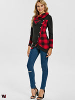 Tartan Panel Cowl Neck Tulip Front T-shirt