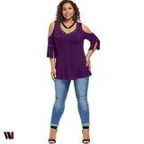 Plus Size V Neck Open Shoulder T-shirt