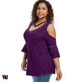 Plus Size V Neck Open Shoulder T-shirt