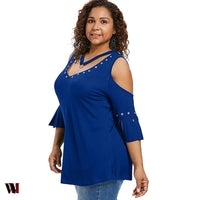 Plus Size V Neck Open Shoulder T-shirt