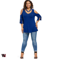 Plus Size V Neck Open Shoulder T-shirt