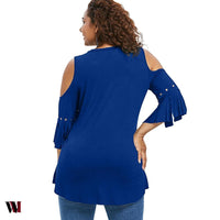 Plus Size V Neck Open Shoulder T-shirt