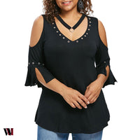 Plus Size V Neck Open Shoulder T-shirt