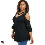 Plus Size V Neck Open Shoulder T-shirt