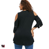 Plus Size V Neck Open Shoulder T-shirt