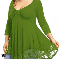 Plus Size Empire Waist Lace Trim Handkerchief T-shirt