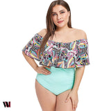 Ethnic Print Off The Shoulder Plus Size Swimwear