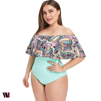 Ethnic Print Off The Shoulder Plus Size Swimwear