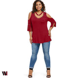 Plus Size V Neck Open Shoulder T-shirt