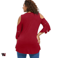 Plus Size V Neck Open Shoulder T-shirt