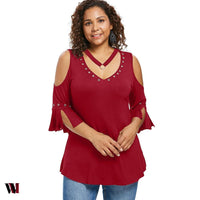 Plus Size V Neck Open Shoulder T-shirt