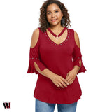 Plus Size V Neck Open Shoulder T-shirt