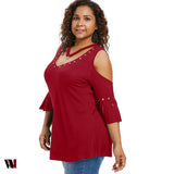 Plus Size V Neck Open Shoulder T-shirt