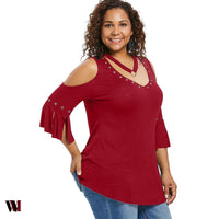 Plus Size V Neck Open Shoulder T-shirt