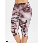 Plus Size 3D Ripped Jean Print Capri Leggings