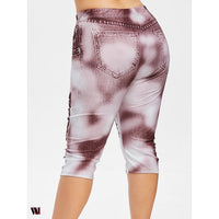 Plus Size 3D Ripped Jean Print Capri Leggings