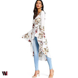 Plunge Sleeve Floral Print Long Shirt